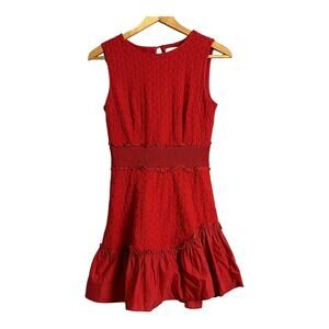 Finders Red Smocked Casual Dress M Medium Sundress Ruffled hem